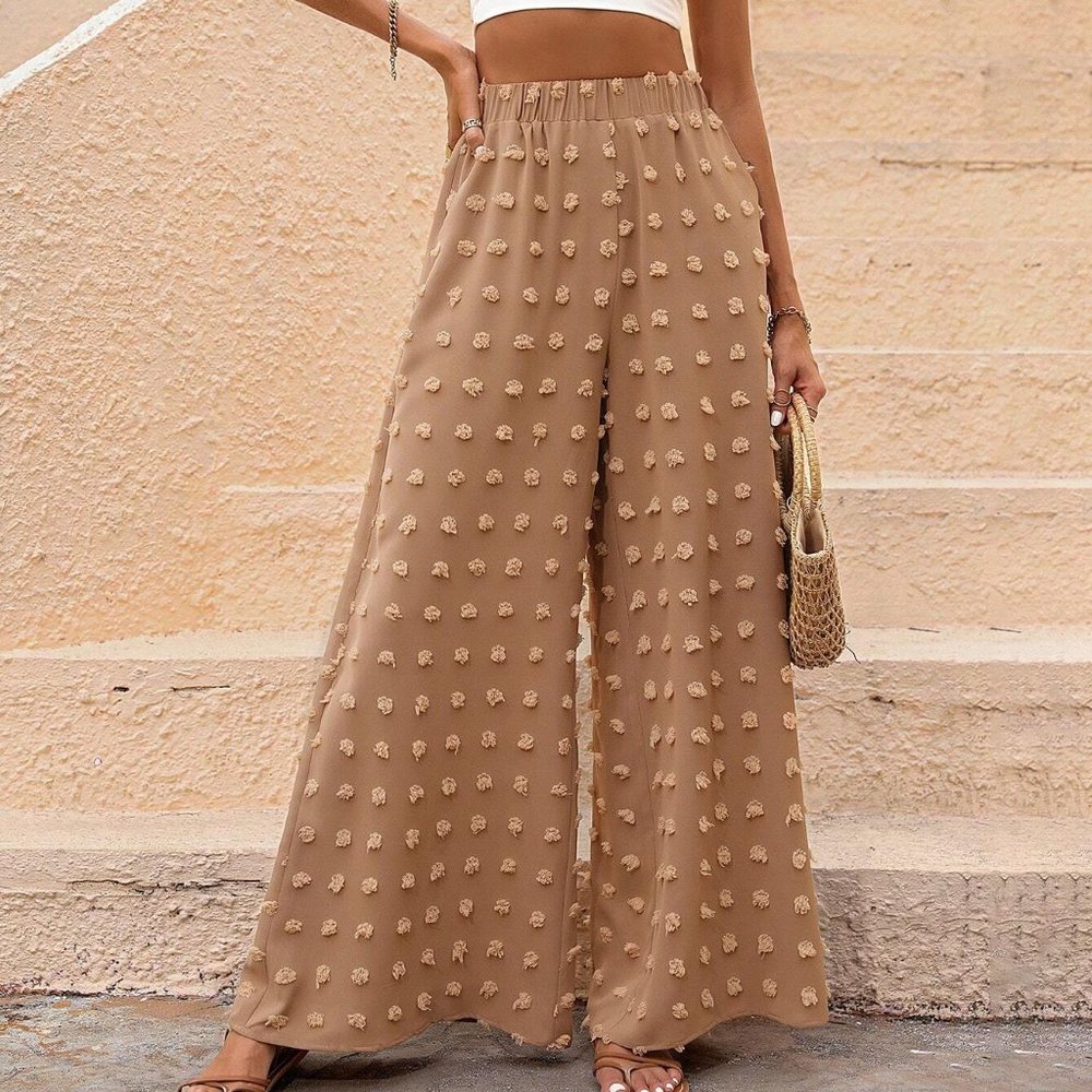 Tan Boho Womens Swiss Dot Wide Leg Pants - Picture 4 of 5